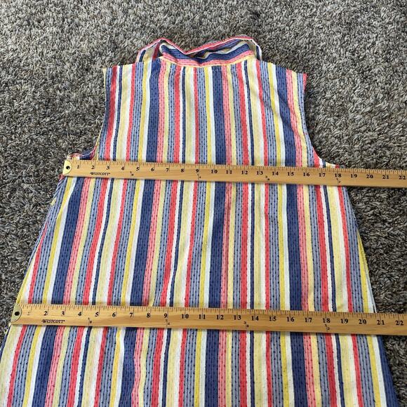 Vintage Smock Dress Size Large Red Blue Stripe Seersucker Zip Casual Retro 70s - Picture 13 of 16